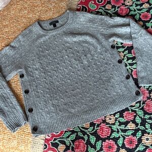 [J Crew] Gray Button-Detail Cable-knit Sweater